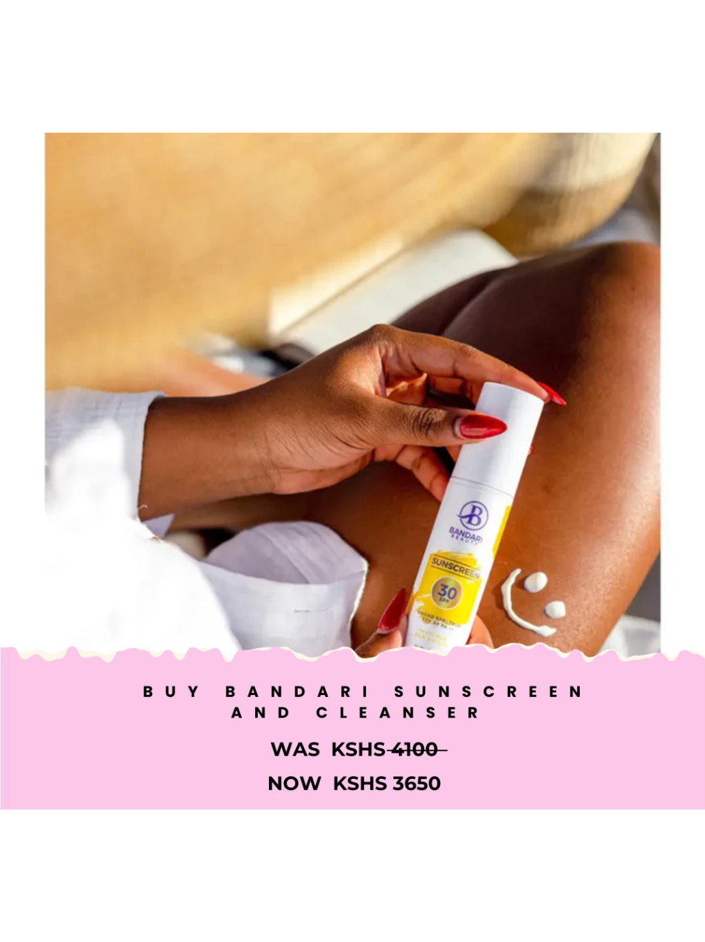 Bandari Beauty Sunscreen SPF 30 PA++ Invisible Sun Shield 60ml and Bandari Beauty Rose Water Bubble Cleanser 150ml at a discount Bandari BeautyGreenhouse Mall Suit 25, Ngong Road, Kilimani, Nairobi Kenya